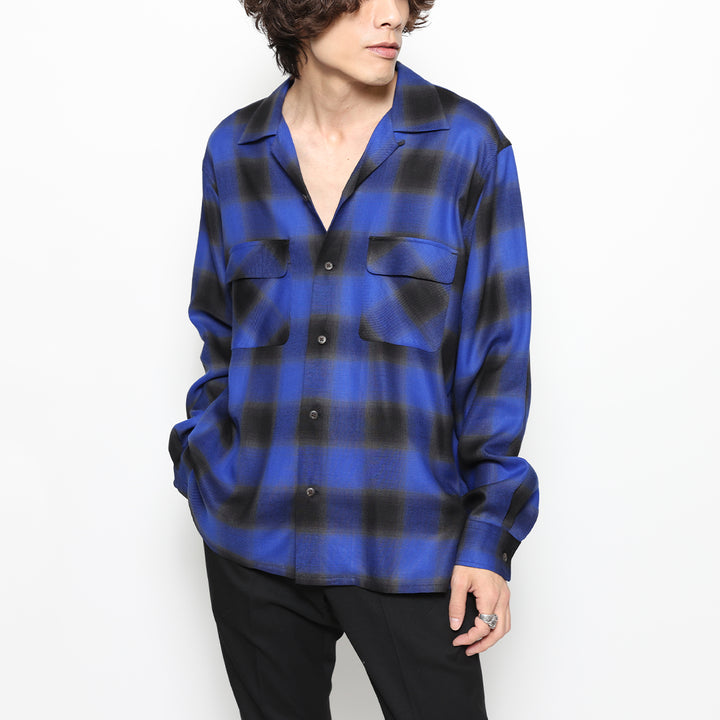 OMBRE CHECK OPEN COLLAR LS SHIRT