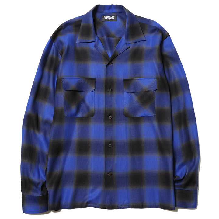 OMBRE CHECK OPEN COLLAR LS SHIRT