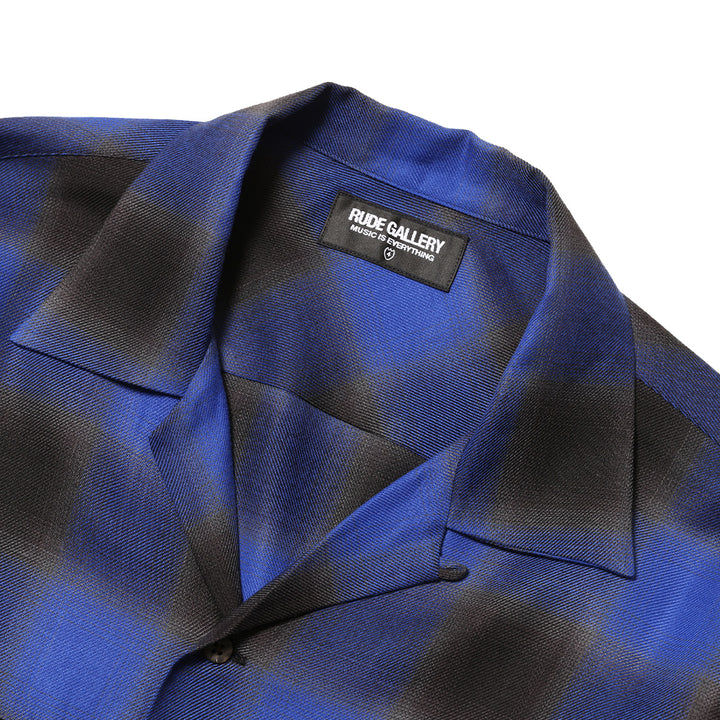OMBRE CHECK OPEN COLLAR LS SHIRT