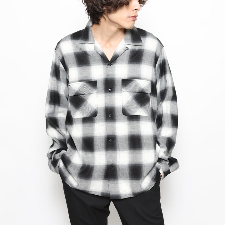 OMBRE CHECK OPEN COLLAR LS SHIRT