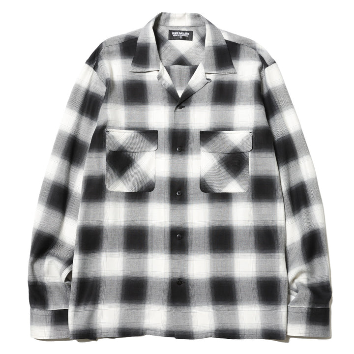 OMBRE CHECK OPEN COLLAR LS SHIRT