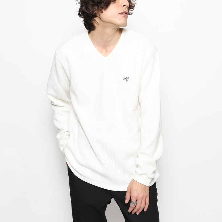BASIC V NECK WAFFLE LS