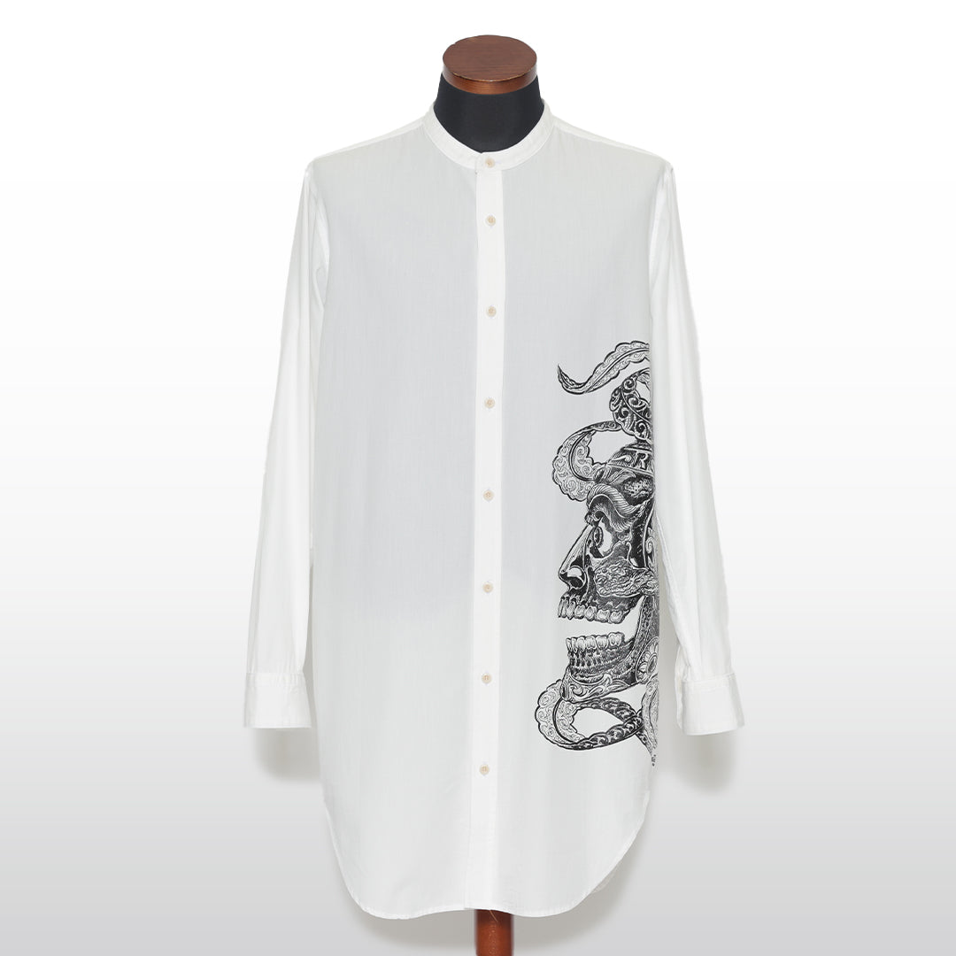 SWITCH BANDCOLLAR LONG SHIRT TIBETAN< ART WORK by H.U. >