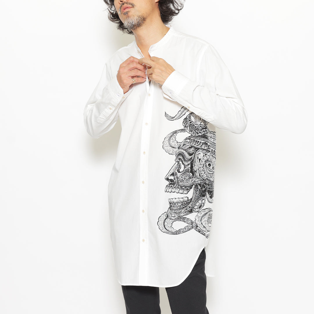 SWITCH BANDCOLLAR LONG SHIRT TIBETAN< ART WORK by H.U. >