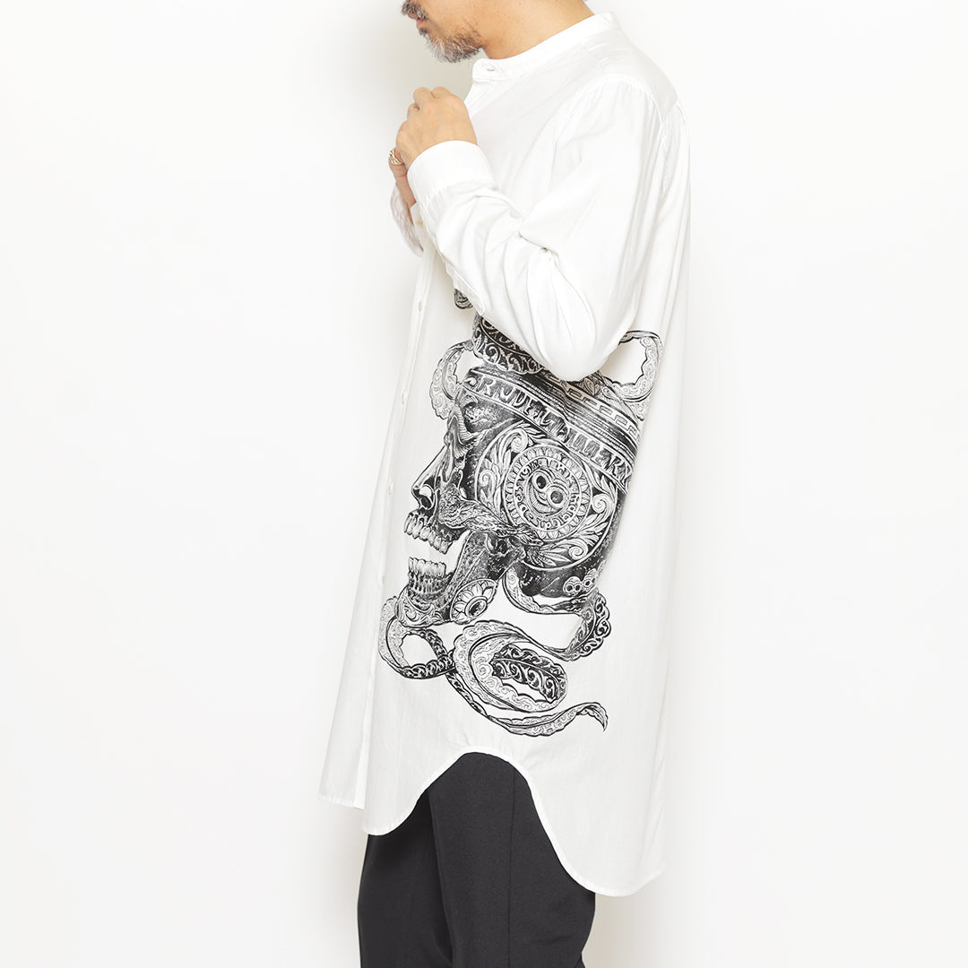 SWITCH BANDCOLLAR LONG SHIRT TIBETAN< ART WORK by H.U. >