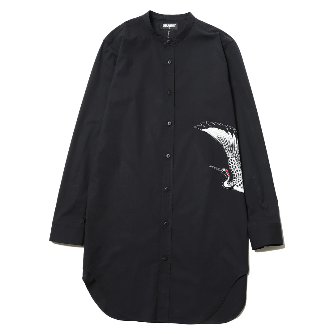 TSURU SWITCH BAND COLLAR LONG SHIRT