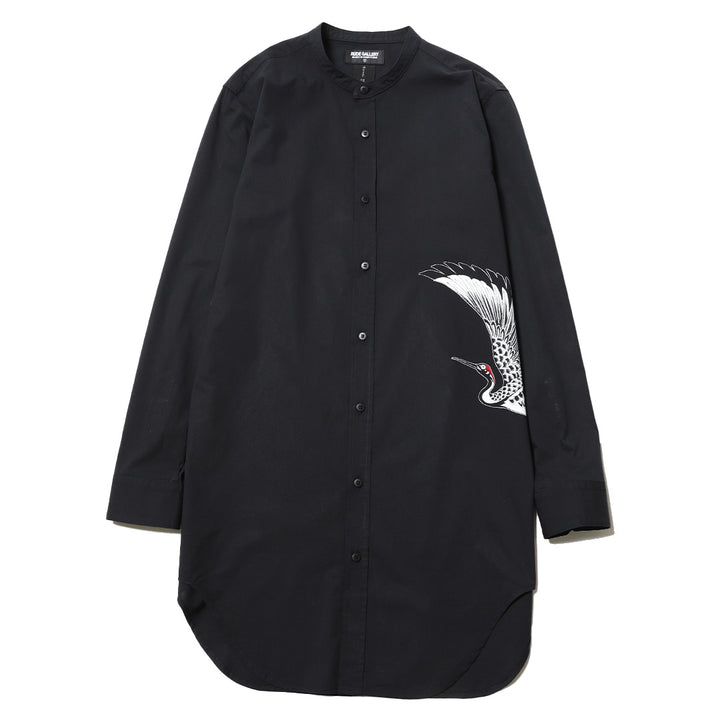TSURU SWITCH BAND COLLAR LONG SHIRT