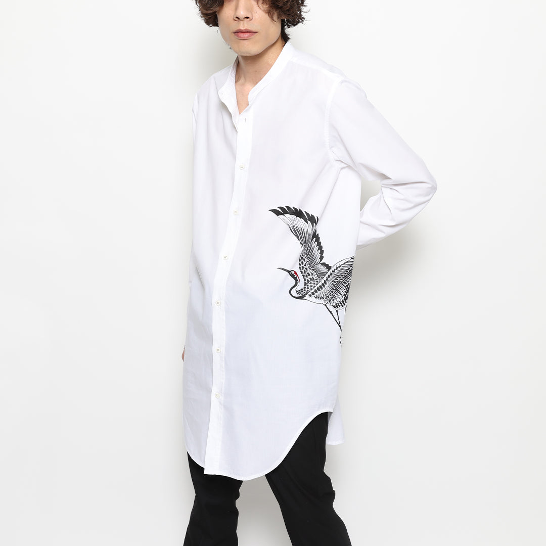 TSURU SWITCH BAND COLLAR LONG SHIRT