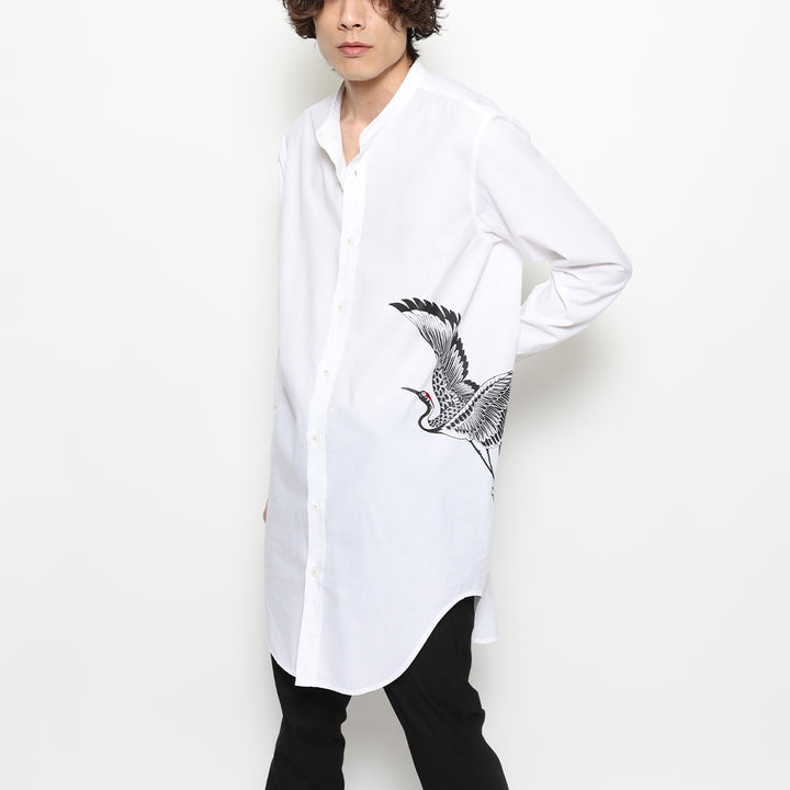 TSURU SWITCH BAND COLLAR LONG SHIRT