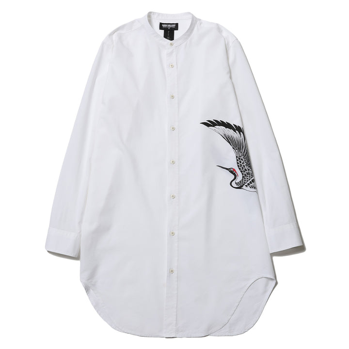 TSURU SWITCH BAND COLLAR LONG SHIRT