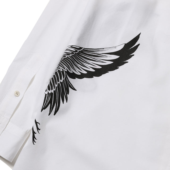 TSURU SWITCH BAND COLLAR LONG SHIRT