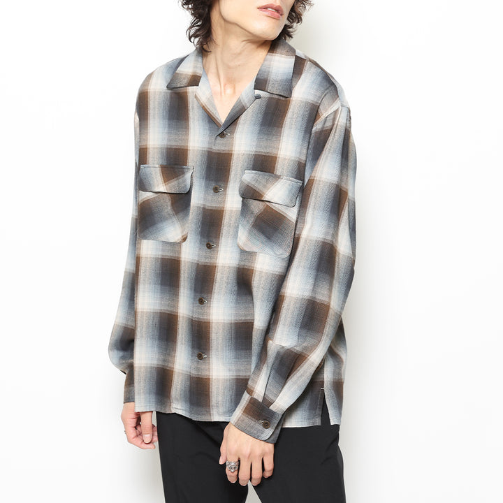 OMBRE CHECK OPEN COLLAR LS SHIRT