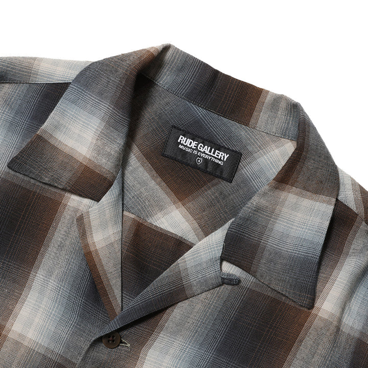 OMBRE CHECK OPEN COLLAR LS SHIRT