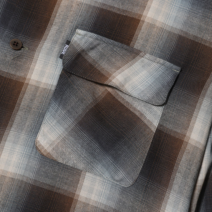 OMBRE CHECK OPEN COLLAR LS SHIRT