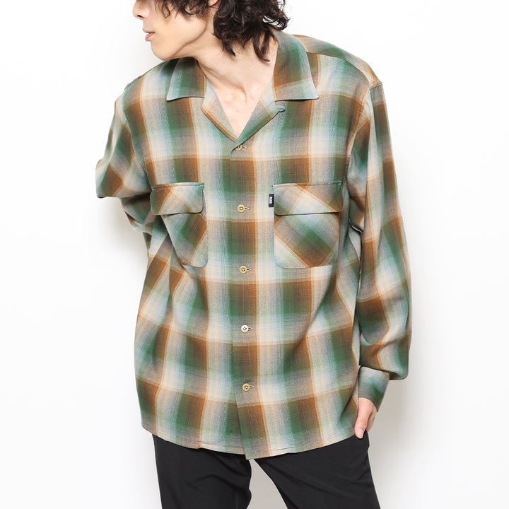 OMBRE CHECK OPEN COLLAR LS SHIRT