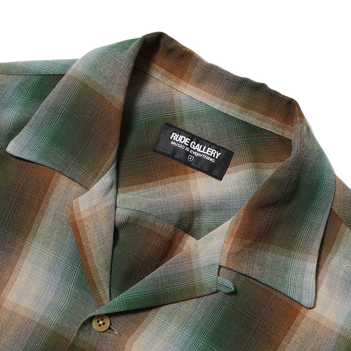 OMBRE CHECK OPEN COLLAR LS SHIRT