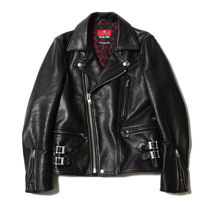 CREAM SODA×RUDE GALLERY LEATHER RYDERS JACKET "RUDE CATS"