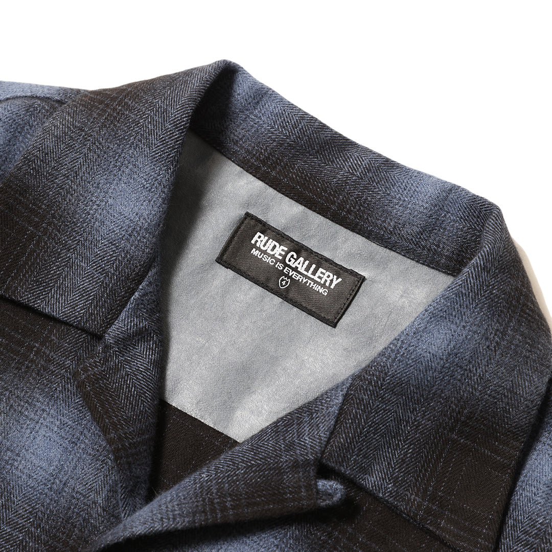 OMBRE CHECK OPEN COLLAR LS SHIRT
