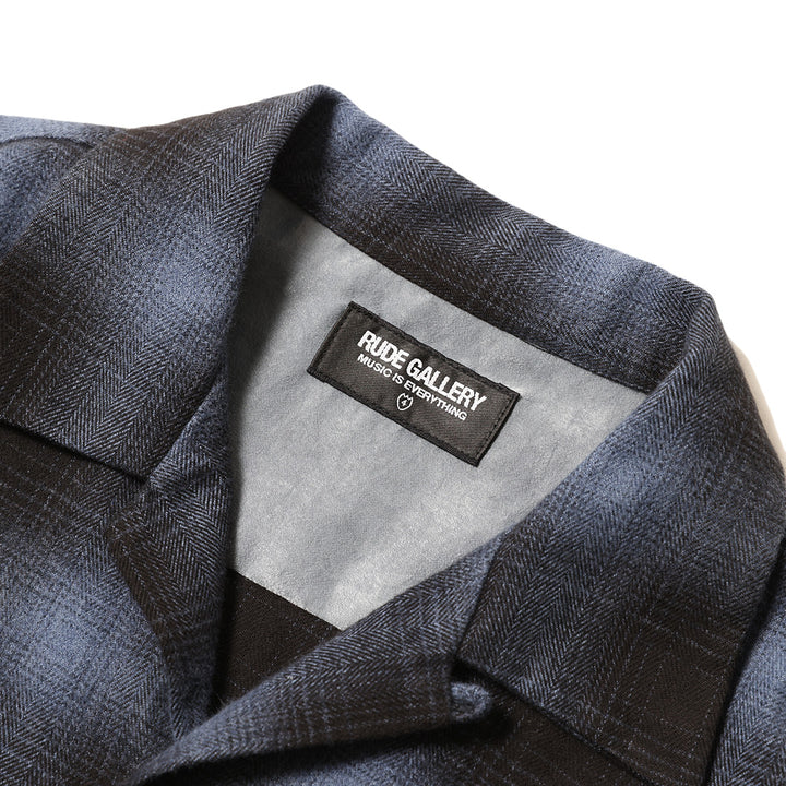 OMBRE CHECK OPEN COLLAR LS SHIRT