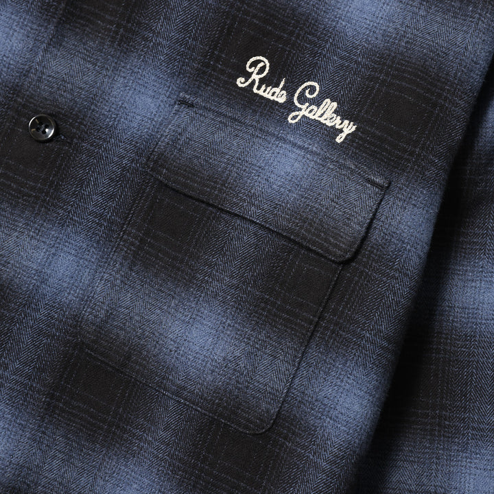 OMBRE CHECK OPEN COLLAR LS SHIRT