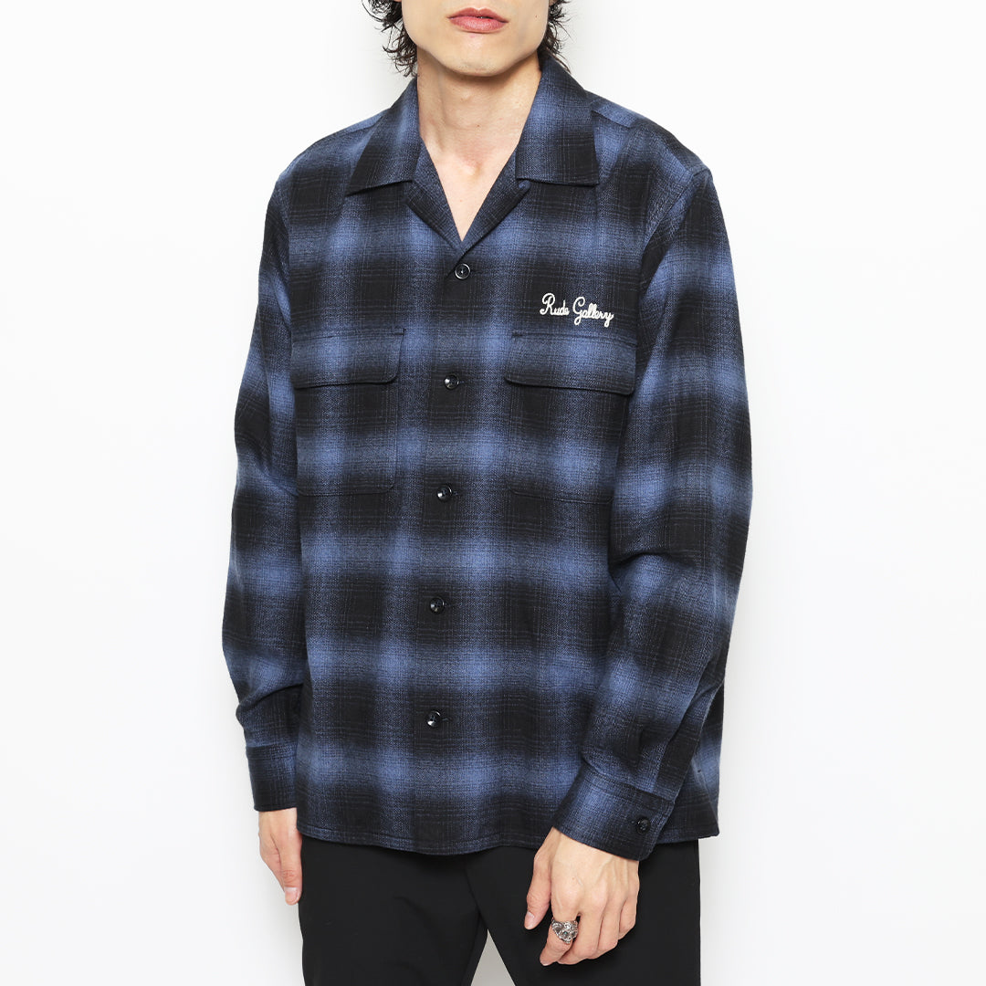 OMBRE CHECK OPEN COLLAR LS SHIRT