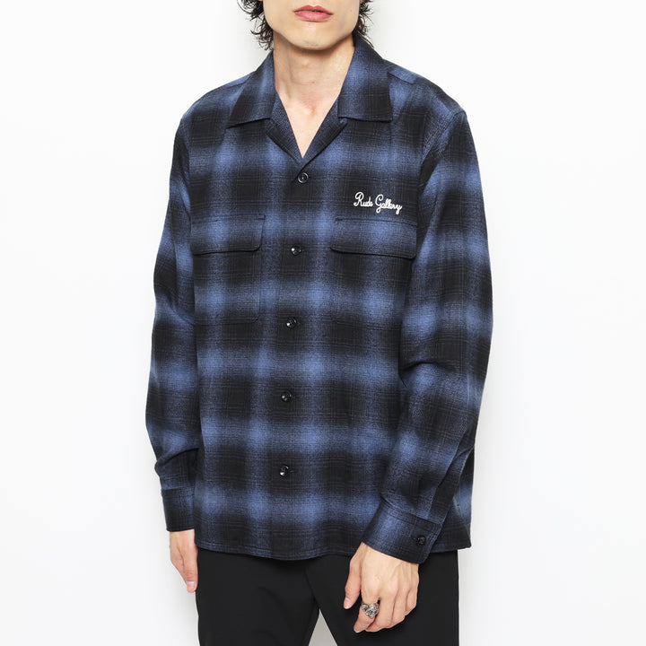 OMBRE CHECK OPEN COLLAR LS SHIRT