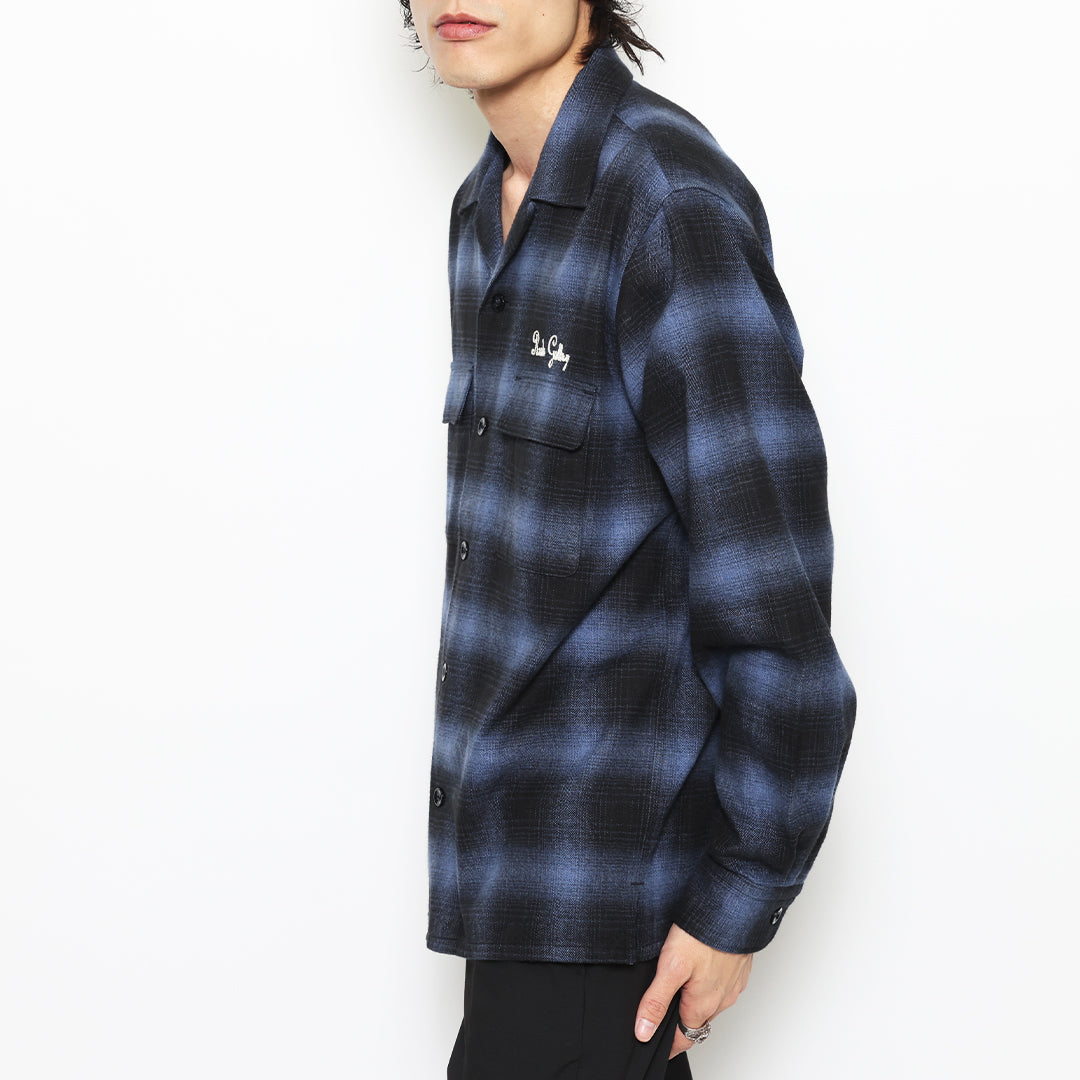 OMBRE CHECK OPEN COLLAR LS SHIRT