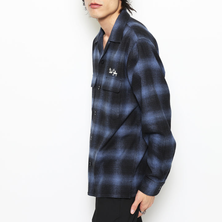 OMBRE CHECK OPEN COLLAR LS SHIRT