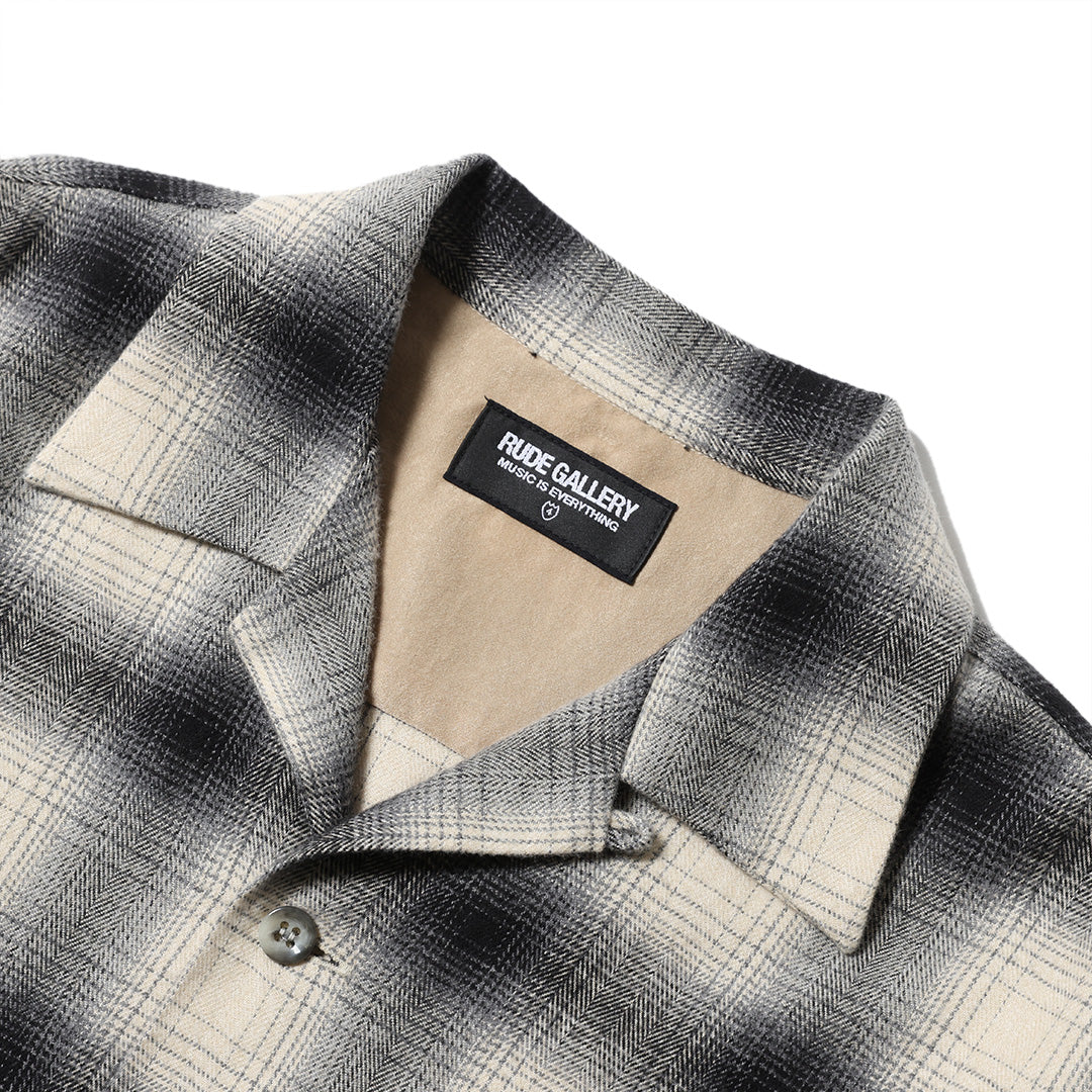 OMBRE CHECK OPEN COLLAR LS SHIRT