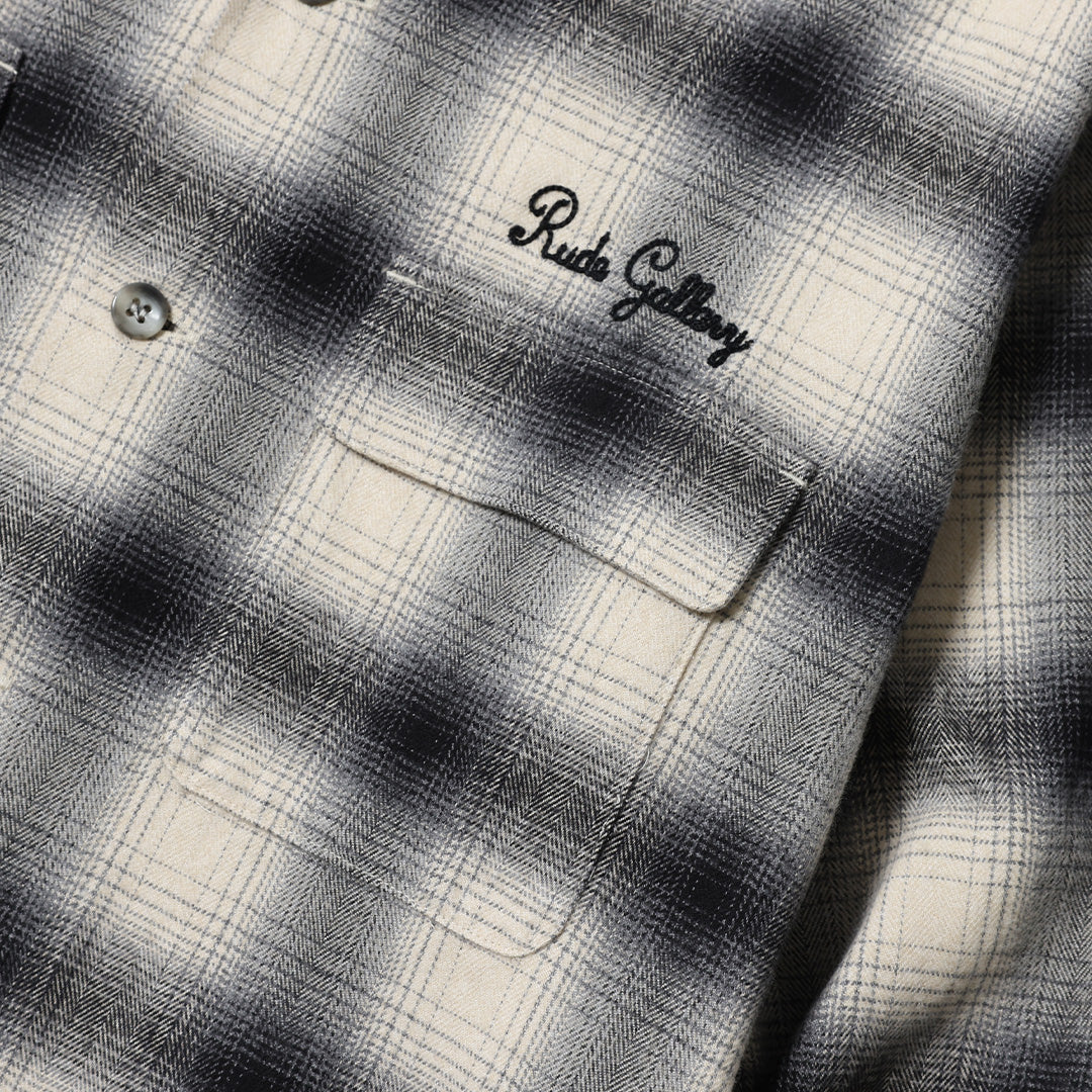 OMBRE CHECK OPEN COLLAR LS SHIRT