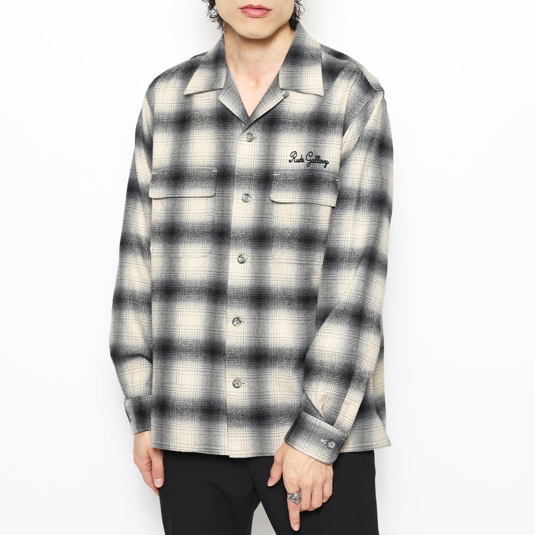 OMBRE CHECK OPEN COLLAR LS SHIRT