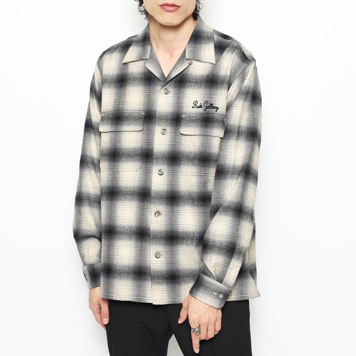 OMBRE CHECK OPEN COLLAR LS SHIRT