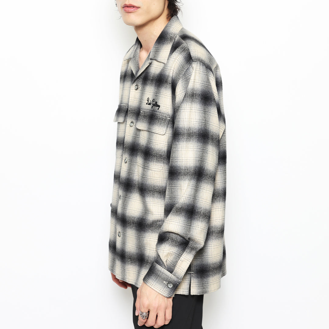 OMBRE CHECK OPEN COLLAR LS SHIRT