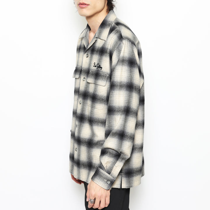 OMBRE CHECK OPEN COLLAR LS SHIRT