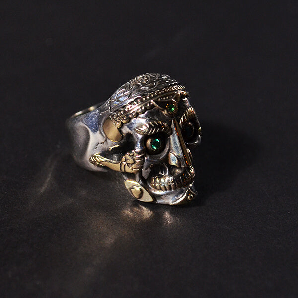 TIBETAN MONK SKULL RING - GOLD/SILVER/EMERALD