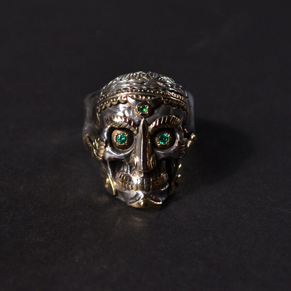 TIBETAN MONK SKULL RING - GOLD/SILVER/EMERALD