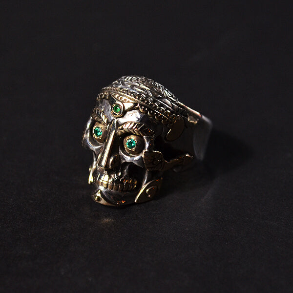 TIBETAN MONK SKULL RING - GOLD/SILVER/EMERALD